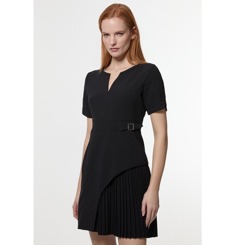 Karen Millen Black Short Sleeve Military Pleat Buckle Mini Dress DT026‎ US 8
